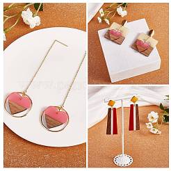 3 Pairs 3 Style Heart & Trapezoid & Square Resin & Walnut Wood Dangle Stud Earring&nbsp;EJEW-SW00014-01