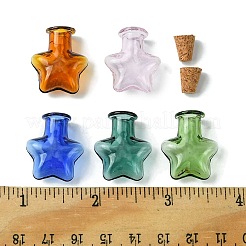 10 個 5 色ミニ高ホウケイ酸ガラスボトルビーズ容器  ウィッシングボトル  コルク栓付き  スター  ミックスカラー  2.35x2.05cm  2個/カラー&nbsp;GLAA-FS0001-70