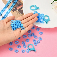 DIYマスク/ガラスチェーン製造キット  304ステンレススチール丸カン8個  80個のアクリルリンキングリング  リーフガラスチャームとプラスチックカニカン  ドジャーブルー  13.5x10.5x3.5mm  穴：1.2mm  94個/袋&nbsp;DIY-YW0002-74A