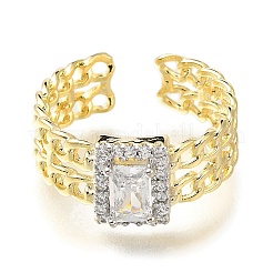 Rack Plating Brass Micro Pave Cubic Zirconia Open Cuff Rings for Women&nbsp;RJEW-M022-09G