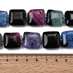 天然石瑪瑙ビーズ連売り  染め＆加熱  正方形  ミックスカラー  17~18x17~18x7.5~8.5mm  穴：1.8mm  約20個/連  15.55''（39.5センチメートル）&nbsp;G-F820-D01-01