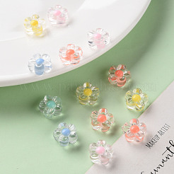 透明なアクリルビーズ  二層ビーズ  花  ミックスカラー  12x12.5x6mm  穴：2.5mm&nbsp;X-TACR-S152-06A
