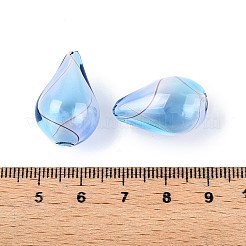 透明な手作り吹きガラスグローブビーズ  縞模様  ティアドロップ  ドジャーブルー  19~23x14~17mm  穴：1~4mm&nbsp;X-GLAA-T012-54A
