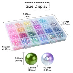 24 色レインボー ABS プラスチック模造パールビーズ  グラデーションマーメイドパールビーズ  ラウンド  ミックスカラー  7.5~9.5x7~9.5mm  穴：1.6~2mm&nbsp;OACR-YW0001-75