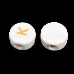 手作りプリント陶器ビーズ  a～zの文字  フラットラウンド  11.5x6mm  穴：2.5mm&nbsp;PORC-T136-01C