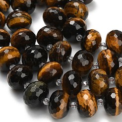 天然石タイガーアイビーズ連売り  ロンデル  多面カット  ガラスビーズ  18x13mm  穴：1.4mm  約20個/連  14.25インチ（36.2cm）&nbsp;G-L642-I05-18x13mm