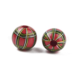 木材ヨーロッパのビーズ  クリスマスストライプビーズ  フラットラウンド  レッドオレンジ  16mm  穴：4.5mm&nbsp;WOOD-M014-03A-02