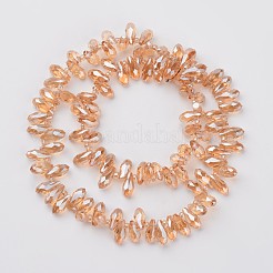 電気メッキガラスビーズセット  トップドリルビーズ  多面カットティアドロップ  桃パフ  9x4mm  穴：1mm  約102個/連  13.3インチ&nbsp;EGLA-G009-FR04