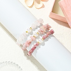 3Pcs 3 Styles Natural Mixed Gemstone Chip & Cultured Freshwater Pearl Beaded Stretch Bracelets Set for Women&nbsp;BJEW-JB13762-04