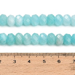 ファセットカットされた染色済みの天然白翡翠ビーズの連  ロンデル  シアン  8x5.5~6mm  穴：1mm  約64~66個/連  14.76~15.16''（37.5~38.5センチメートル）&nbsp;GG-CBAE966-01A-R