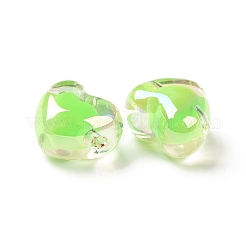 透明なアクリルビーズ  二層ビーズ  ABカラーメッキ  ハート  芝生の緑  19x21.5x14mm  穴：3.5mm&nbsp;LS-TACR-G044-01C