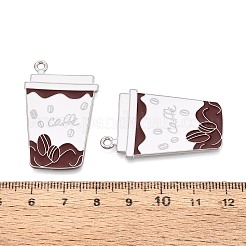 合金とエナメルのペンダント  コーヒーカップチャーム  プラチナ  ホワイト  38x24x1mm  穴：1.8mm&nbsp;ENAM-T021-58P