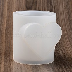 バレンタインデーのテーマのコラム、ハート付き DIY キャンドルカップシリコンモールド  クリエイティブアロマキャンドルセメントカップ供給 diy コンクリートキャンドルカップ樹脂金型  ホワイトスモーク  7.5x8.2cm&nbsp;DIY-G098-02C