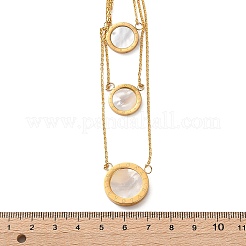 304ステンレススチールと天然シェルリングのラリアットネックレス（女性用）  イオンプレーティング（ip）  ゴールドカラー  17.91インチ（45.5cm）&nbsp;NJEW-A045-21G