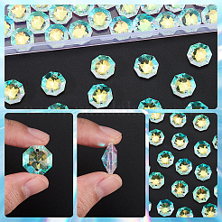 透明ファセットガラスコネクターチャーム80個  クリアAB  八角形  15x14x7mm  穴：1.4mm&nbsp;GLAA-SP0001-88D-02