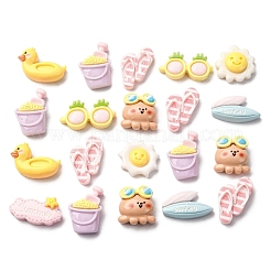 夏をテーマにした不透明樹脂カボション  混合図形  ミックスカラー  9~16x9~19x4~6mm&nbsp;CRES-I046-11