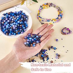 ガラスラウンドビーズ2袋セット  カラフルでひび割れたファセットラウンド  ガラスシードビーズで  diy ブレスレットジュエリーメイキング  ダークブルー  1~10mm  40 G /袋&nbsp;JX547M