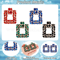 4 Pairs 4 Colors Rhinestone Hollow Square Dangle Stud Earrings&nbsp;EJEW-AN0004-37