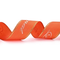 ポリエステルグログランリボン  エッジゴールデンホットスタンピング  ワード模様  工芸品のギフト包装用  diyの弓の花束の装飾  オレンジ  1インチ（25mm）  約25ヤード/ロール（22.86メートル/ロール）&nbsp;OCOR-O010-A01