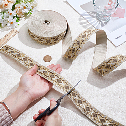 ヴィンテージジャカードポリプロピレンリボン  刺繍入りの織りリボン  菱形模様  キャメル  1-1/2インチ（38mm）  約10.00ヤード（9.14m）/ロール&nbsp;SRIB-WH0011-449A