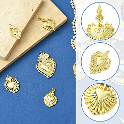 6個6スタイル真鍮製マイクロパヴェキュービックジルコニアペンダント  丸カン付き  ハートチャーム  18KGP本金メッキ  21.5~37x12.5~25.5x2~3.5mm  穴：3~3.5mm  1個/スタイル&nbsp;KK-SC0006-91