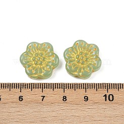 焼き付け塗料と金色の金属で覆われたガラスビーズ  花  ダークシーグリーン  17x18.5x5.5mm  穴：1.2mm&nbsp;DGLA-T004-09C