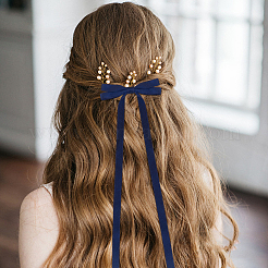 大きな蝶結びポリエステルワニ革ヘアクリップ  プラチナメッキ合金クリップ付き  女性の女の子のために  ミックスカラー  255x84x9mm  6色  2個/カラー&nbsp;AJEW-CP0008-39C
