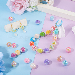 30個 2種類のプリント透明＆不透明アクリルビーズ  二層ビーズ  デイジーと丸い  ミックスカラー  15.9~16mm  穴：2.8mm  15個/スタイル&nbsp;MACR-TA0003-01