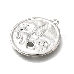真鍮チャーム  ユニコーンのチャームが付いたフラットラウンド  プラチナ  14x12x3mm  穴：2mm&nbsp;LS-KK-U061-09P