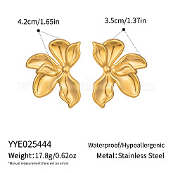 女性用304ステンレススチールスタッドピアス  花  18KGP本金メッキ  42x35mm&nbsp;CL0764