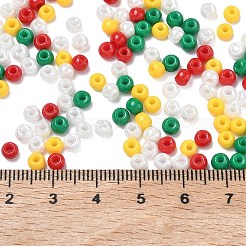 4色のクリスマスガラスラウンドシードビーズ6/0個  ミックスカラー  4x3mm  穴：1.2~1.4mm  約7500個/袋&nbsp;SEED-X0058-06