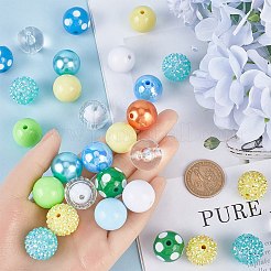60個 12スタイル DIY アクリル & プラスチック ラウンドビーズ ジュエリー製作キット  ライトブルー  19~20x18~19mm  穴：2~3mm  5個/スタイル&nbsp;DIY-SC0025-49B
