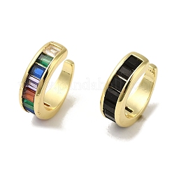 ラックメッキ真鍮パヴェキュービックジルコニアカフイヤリング女性用  18KGP本金メッキ  ミックスカラー  13x4mm&nbsp;EJEW-C097-14G