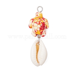 6Pcs 6 Colors Natural Cowrie Shell & Dyed Synthetic Turquoise Pendants&nbsp;PALLOY-JF04130-02