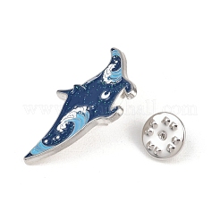 海をテーマにしたエナメルピン  バックパック用合金ラペルピンバック  プラチナ  プルシアンブルー  魚  24x36mm&nbsp;JEWB-L027-08P-02