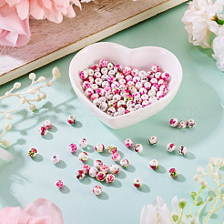 100Pcs 5 Styles Handmade Flower Printed Porcelain Ceramic Beads&nbsp;PORC-TA0001-42A
