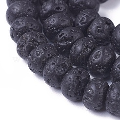 天然溶岩岩ビーズ連売り  ロンデル  ブラック  6~6.3x4~4.4mm  穴：0.7mm  約91個/連  15.19インチ（38.6cm）&nbsp;G-E541-05A