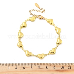 女性用ステンレススチールリンクブレスレット201個  18KGP本金メッキ  ハート  7-1/4インチ（18.5cm）  リンク：16x8x3.5mm&nbsp;BJEW-Z103-01G-01