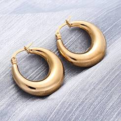 PVD 真空メッキ 304 ステンレススチール製チャンキーフープピアス (女性用)  長持ちメッキ  ゴールドカラー  27x24x7mm  ピン：0.6mm&nbsp;EJEW-F280-06C-G