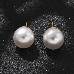Brass ABS Imitation Pearl Stud Earrings&nbsp;EJEW-B132-01C-G