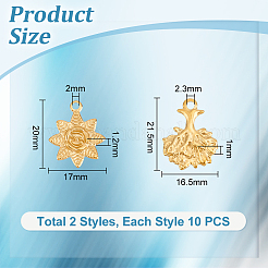 20個2スタイルイオンプレーティング(IP)304ステンレススチールペンダント  花と木のチャーム  ゴールドカラー  20~21.5x16.5~17x1~1.2mm  穴：2~2.3mm  10個/スタイル&nbsp;STAS-UN0049-71