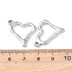 304ステンレススチールのテクスチャペンダント  中空ハートチャーム  変色しない  ステンレス鋼色  21x22x3mm  穴：2mm&nbsp;STAS-A133-05P