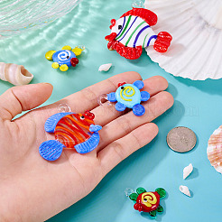 5 個 5 色手作りランプワーク ペンダント  熱帯魚  ミックスカラー  34~45x33~50x9.5~16mm  穴：2~3mm&nbsp;LAMP-TA0002-14