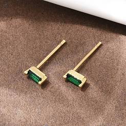 長方形真鍮マイクロパヴェキュービックジルコニアスタッドピアス  長持ちメッキ  ラックめっき  鉛フリー＆カドミウムフリー  18KGP本金メッキ  5.5x2mm&nbsp;EJEW-A156-19G