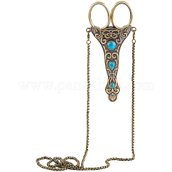 Vintage Stainless Steel & Synthetic Turquoise Sewing Scissors with Chain for Needlework&nbsp;NJEW-WH20004-09AB