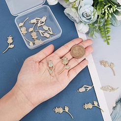 16スタイルラックメッキ合金ペンダント2個。  クリスタルラインストーン付き  カドミウムフリー＆鉛フリー  花  ライトゴールド  32.5~35x12~20x3~4.5mm  穴：1.6mm  8個/スタイル&nbsp;PALLOY-FH0001-80