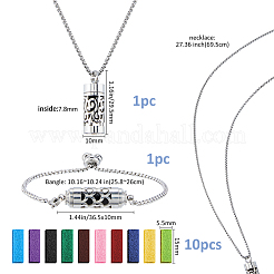 Stainless Steel Box Chain Hollow Column Perfume Bottle Pendant Necklaces & Slider Bracelets Sets&nbsp;SJEW-FH0001-05