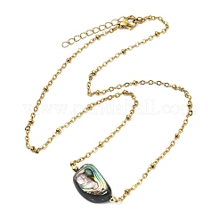 Natural Abalone Shell/Paua Shell Nuggets Pendant 304 Stainless Steel Satellite Chain Necklaces for Women&nbsp;NJEW-JN06092