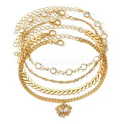 Alloy Crystal Rhinestone Heart Flat Round Charm 4 Layered Anklets for Women&nbsp;FS-WG6B7FE-03