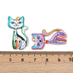 印刷された合金エナメルペンダント  猫の形  ゴールドカラー  30x17.5x1.2mm  穴：1.6mm&nbsp;FIND-D004-01G